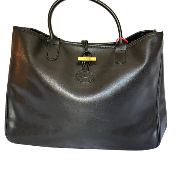 Longchamp Black Leather Top Handle Handbag - Picture 1 of 10